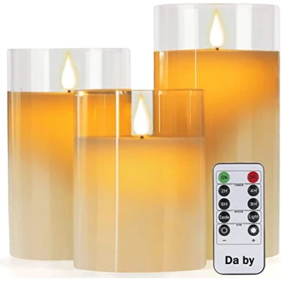 Image de Da by Bougies à LED de, avec effet de verre 10cm，12.5cm，15cm ensemble 3, y compris des flammes dansantes réalistes et une télécommande 10 touches fonction minuterie 24 heures