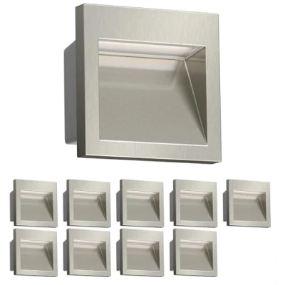 Image de ledscom.de 10 pièces LED encastrées au mur NOLA, downlight pour l&#039;extérieur, IP54, chrome brillant, 90 x 90mm, blanc chaud