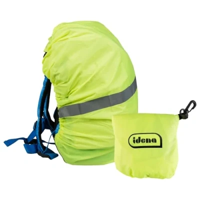 Image de Idena 22077 Housse imperméable pour Sac à Dos et Cartable Jaune Fluo avec Bandes réfléchissantes Taille Universelle élastique Mousqueton, Fluo, 17 x 13 2,5 cm, Décontracté