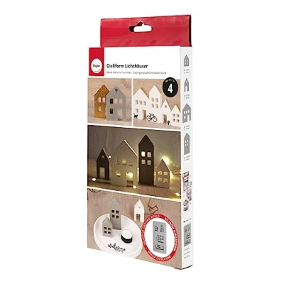 Image de Rayher Moule MAISON en silicone, 1 pce., 4 formes, l. 3,4 6,5 X H. 5,5 10 1,7cm, béton créatif, Raysin, résine époxy, décoration, village de Noël 36132000