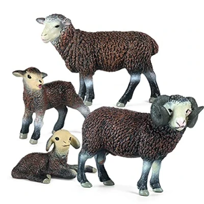 Image de HUSHUI Simulation chèvre modèle, 4 pièces/Ensemble Mouton décoration modèle Ensemble Ferme Animal de la Maison Accessoires Artisanat Ornements Jouet