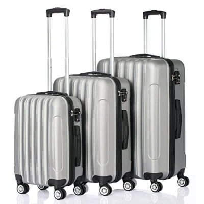 Image de LEADZM Set 3 Valises, Valise de Voyage, Lot Coque Rigide ABS, Trolley Serrure à Glissière Incluse, Rulettes 360, Poignée Télescopique (Style 2, Gris argenté)
