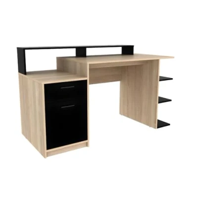 Image de Vente unique Bureau avec rangements Zacharie Coloris : chêne et Noir Rangement
