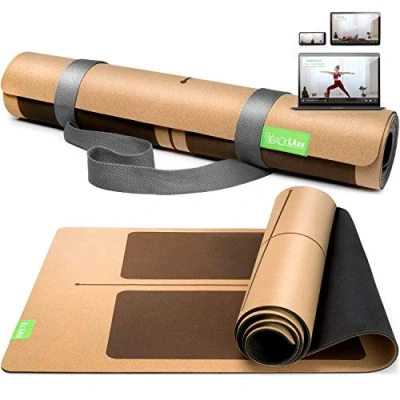 Image de BACKLAxx ® tapis de Yoga liège avec caoutchouc naturel non toxique durable et antidérapant zones antidérapantes Sangle vidéos d&#039;application inclu mat