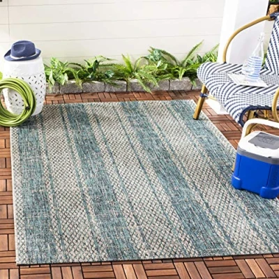 Image de Safavieh Rafal Grand Tapis de Salon rectangulaire pour Une Utilisation en intérieur, Polypropylène, Gris Clair/Sarcelle, 160 X 230 cm