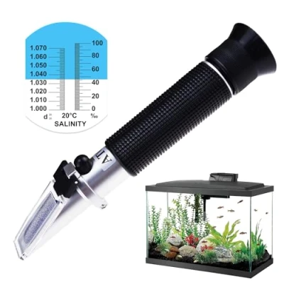 Image de Optics salinité 0 10% Réfractomètre, Double échelle (1.0 à 1.070 S.g/0 100ppt Sel) pour l&#039;eau de mer Aquarium Tank, Marine du marché, avec éclairage LED et pipettes (0 Salinity)
