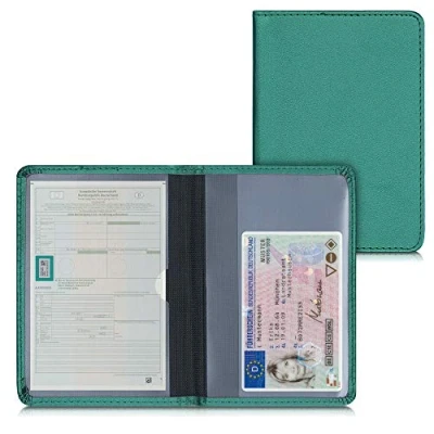 Image de kwmobile Porte permis de Conduire Carte Grise avec Compartiments Cartes Passeport Étui Portefeuille Protection en Simili Cuir Vert foncé