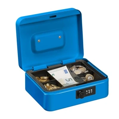 Image de Relaxdays Caisse à monnaie, avec combinaison 3 chiffres, rangement d’argent en fer, H x L P 8,5 20 17 cm, bleu
