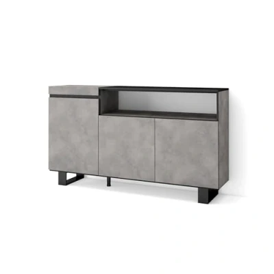 Image de Skraut Home Buffet Salon et Cuisine Meuble de Rangement, Commode 150x87x35cm 3 Portes Design Industriel Style Moderne Ciment