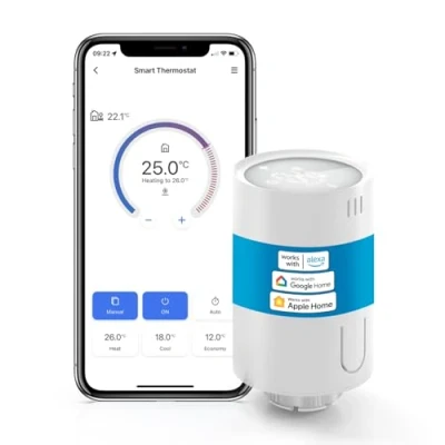 Image de Meross Tête Thermostatique Connectée (sans HUB), Thermostat WiFi Compatible avec HomeKit, Alexa et Google Home, pour Radiateur à Eau Chaude Commande Vocale Contrôle Distance