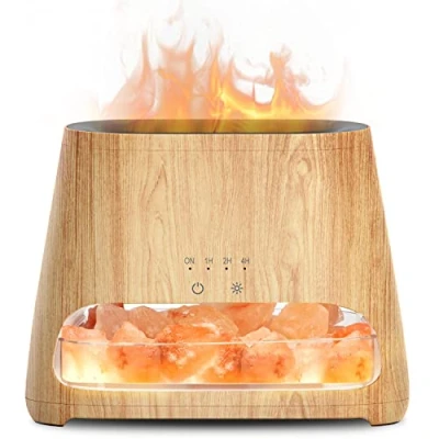 Image de SALKING 2 en 1 Diffuseur d&#039;huiles Essentielles &amp; Lampe Cristal de Sel Himalaya, d&#039;aromathérapie avec Lumière Effet Flamme, L&#039;humidificateur a 3 luminosité (Blanc Pur)