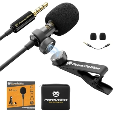 Image de Professionnelle Lavalier Lapel Microphone Omnidirectionnel avec système Easy Clip on, Micro Cravate Parfait pour l’Enregistrement Youtube/Entrevue/Vidéoconférence/Podcast/Dictée vocale