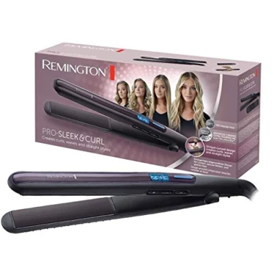 Image de Remington Lisseur Cheveux [2en1: lisse &amp; boucle] Pro Sleek&amp;Curl (Design arrondi, Plaques flottantes XL,Céramique UltraTourmaline, Glisse facile, Ecran LCD, 150 230C, pochette) Fer à lisser S6505