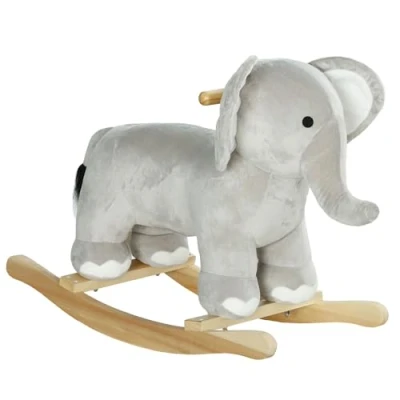 Image de AIYAPLAY Cheval à Bascule pour Enfant, Jouet en Peluche, Forme d&#039;éléphant, Effets sonores, avec poignées, 2 4 Ans, 64,5L x 31l 52H cm, Gris