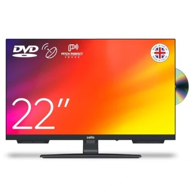 Image de Cello C2224F 22 Full HD LED TV avec Design sans Cadre Lecteur DVD intégré Triple Tuner (DVB C/ S2/ T2) Pitch Perfect Sound Idéal pour Les Petites pièces Fabriqué en Europe [2024]