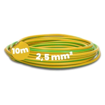 Image de Kalitec Câble de Câblage H07V K 2,5 mm² 10 m Vert/jaune Flexible En PVC Toron simple à fil fin unique monofil