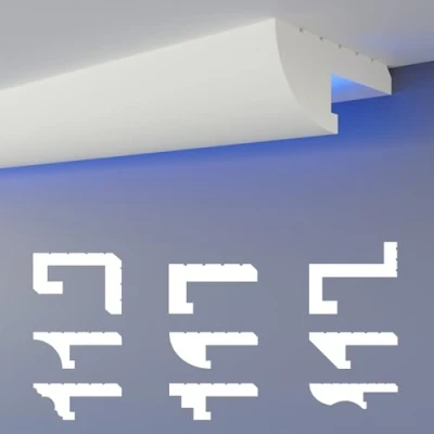 Image de HEXIMO Profilé de joint d&#039;ombre LED Moulures, éclairage indirect XPS Styrofoam pour plafonds secs corniche lumineuse (échantillon HLED 15)