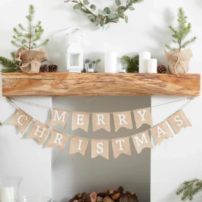 Image de Ginger Ray Christmas Bunting Noël Rustique, Hessian Burlap Merry, Beige, One Size