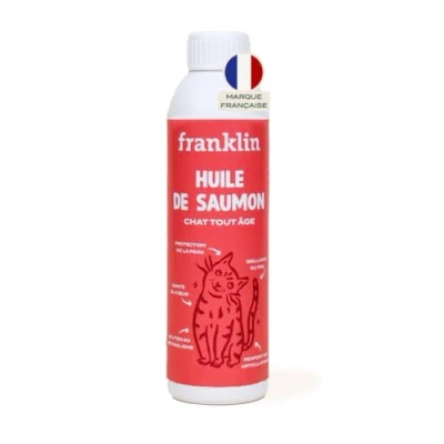 Image de FRANKLIN Huile de Saumon pour Chat Complément Alimentaire Riche en Oméga 3 et 6 Soins Peau, Pelage Articulations 100% Naturelle 250 ML