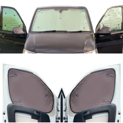Image de Kit de Stores Compatible avec Iveco Daily (2014 Date)(Ensemble Avant) Couleur la Doublure Brun, Réversible