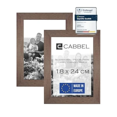 Image de CABBEL Lot de 2 Cadres Photo 18x24 cm, Chêne foncé, Cadre Solide en Bois MDF, Verre plexiglas incassable, à Suspendre, idéal pour Photos/Images/Collage