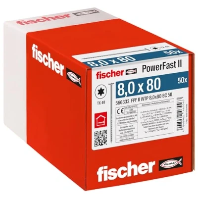 Image de Fischer Vis de charpente PowerFast FPF II WTP 8,0x80 revêtement zingué, Filetage partiel, tête Disque avec Empreinte Torx/Boîte 50