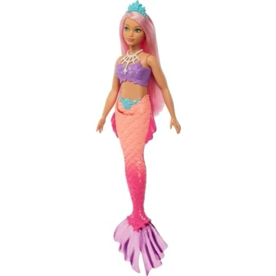 Image de Barbie Poupée Sirène Dreamtopia (Ronde, Cheveux Roses), avec Queue de à Dégradé Rose et Diadème, Jouet Enfant, Dès 3 Ans, HGR09