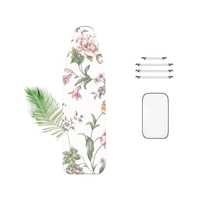 Image de WTAIS Housse de Table à Repasser Extra éPaisse, avec Filet Isolant Et Attaches, Coton Couverture 2 Couches, Motif Floral Rose, Convient Toutes Les Grandes Tables