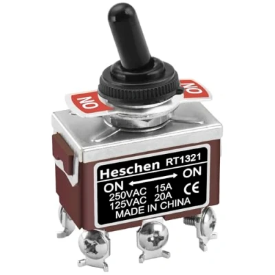 Image de Heschen Interrupteur à bascule en métal DPDT maintenu RT1321 ON/ON 2 positions 15A 250VAC avec housse étanche CE