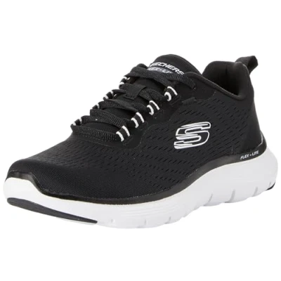 Image de Skechers Femme Flex Appeal 5.0 Baskets Basses, Bordure Blanche en Maille Noire, 39.5 EU