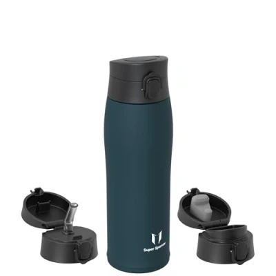 Image de Super Sparrow Gourde Isotherme INOX Bouteille 750ml Mug Étanche Enfant sans BPA Comprend 2 Couvercles avec Paille et Couvercle Sport