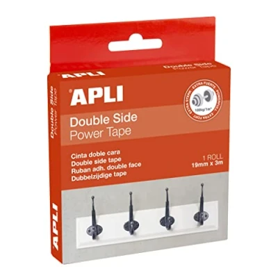 Image de Apli 19184 Ruban adhésif double face extra résistant Rouleau de 19 mm x 3 m Pour tous types surfaces.