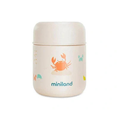 Image de Miniland Thermos Bébé pour Aliments 280ml en Acier Inoxydable, Maintient la Température Plus de 24h, Fermeture Hermétique et Isolation à Double Paroi (Crabsy)