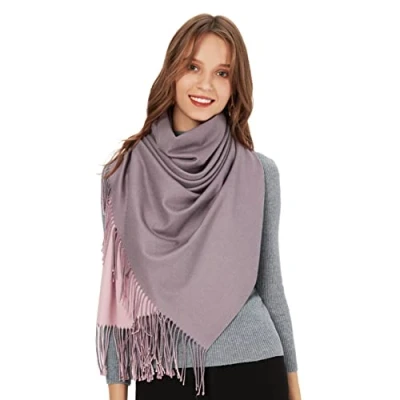 Image de MaaMgic écharpe femme bicolore étole avec coton automne hiver multicolore de couverture PLUSIEURS,Rose et Gris