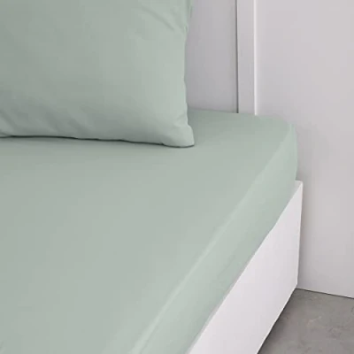 Image de TODAY Essential Drap Housse 90X190 cm 1 Personne 100% Coton Uni, Celadon