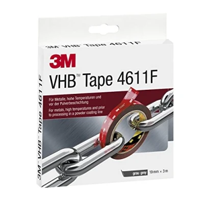 Image de 3M VHB 4611, Ruban Adhésif Mousse Double Face Résister aux Hautes Températures et Adhérer sur de Nombreux Matériaux (Métaux, le Polycarbonate ABS) Gris, 19 mm x 3 m, 1.1 (1 Rouleau)