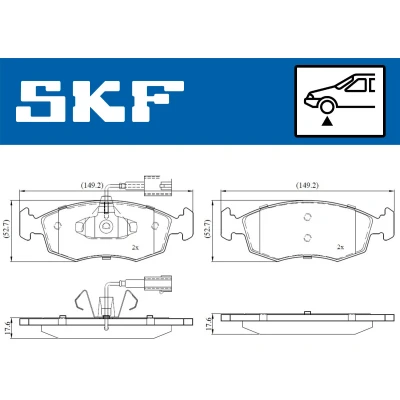 Image de SKF VKBP 80146 E Jeu de plaquettes frein contact signal d&#039;usure inclus FIAT: 500 3 portes, Grande Punto 3/5 C Cabriolet