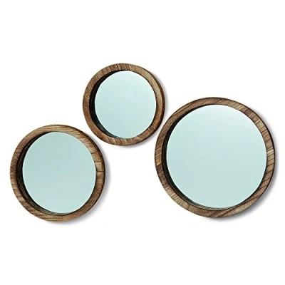 Image de Nagina International Trio de miroirs rustiques Boho Chic miroirs, Ensemble 3 10, 12 et 13 Pouces diamètre, Verre Bois Durable, par Whole House Worlds