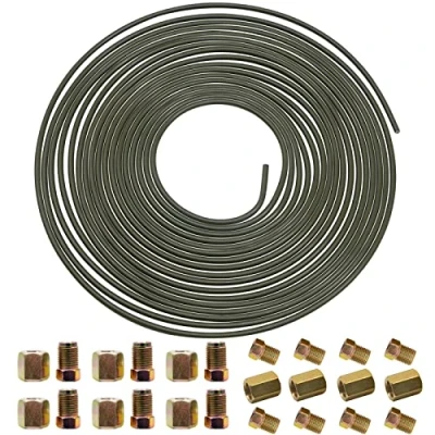 Image de Kit de conduite frein 3/16&quot;, lignes rechange automobile avec écrous et connecteurs à vis, tuyau plaqué cuivre (10 m)