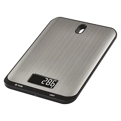 Image de EMOS Balance de cuisine numérique avec support mural ménage électronique en acier inoxydable Jusqu&#039;à 10 kg Écran LCD rétroéclairé Poids g, kg, ml, oz, lb, tl Piles incluses