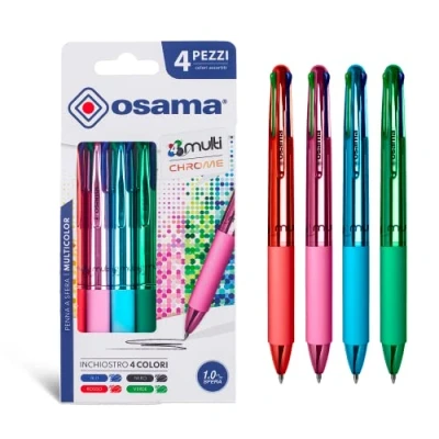 Image de Osama, 4 Multi Stylo Couleur Metal, Pièces avec Encre Bleue, Rouge, Verte et Noire Bille 0.1 mm pour Papeterie, Accessoire Bureau Fourniture Scolaire Trait Fluide