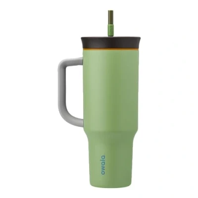 Image de Owala Gobelet de voyage isotherme à triple couche en acier inoxydable avec couvercle résistant aux déversements, paille et poignée transport, sans BPA, 1200 ml, vert (Brave Adventures)