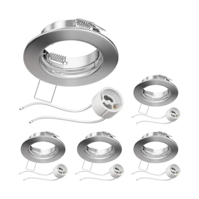 Image de ledscom.de 5 pièces cadre d&#039;encastrement pour plafond FERE chromé mat (LED/halogène/GU10/MR16/PAR16/50mm) incl. douille GU10