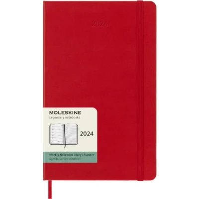 Image de Moleskine Agenda Hebdomadaire avec Espace pour des Notes 12 Mois 2024, Format Large 13x21, Couverture Rigide et Fermeture Elastique, Couleur Rouge Écarlate