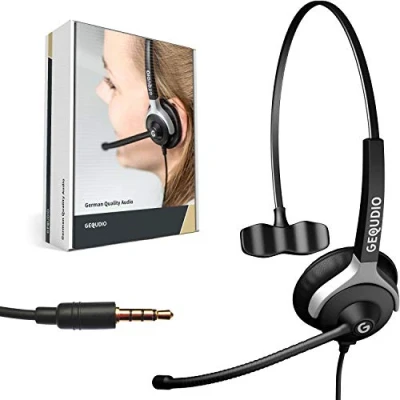Image de GEQUDIO Casque avec Prise Jack 3,5 mm Compatible FritzFon C6, MacBook, Smartphone, Speedphone, Ordinateur Portable, et Microphone Rembourrage de Rechange Léger 60 g (1 Oreille)