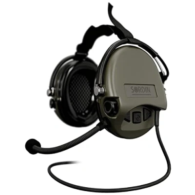 Image de Sordin MIL CC Protection auditive 76332 06 S active avec câble Nexus Microphone Boom et bande de cou, Capsules vertes, taille unique