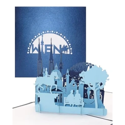Image de &#039;Carte de vœux &quot;Wien Panorama avec grande roue Carte Pop Up 3d Wiener Skyline Villes souvenir, invitation &amp; Voyage Carnet bons à City Trip nach Wien Autriche Vacances