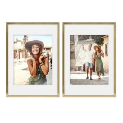 Image de PHOTOLINI Cadre Photo 3D à remplir 50 x 70 cm Or, Set de 2 Cadres boîte Profond avec Passe Partout, pour Objets jusqu&#039;à 1,5 cm, Bois MDF, Verre Les Loisirs créatifs &amp; comme Cadeau