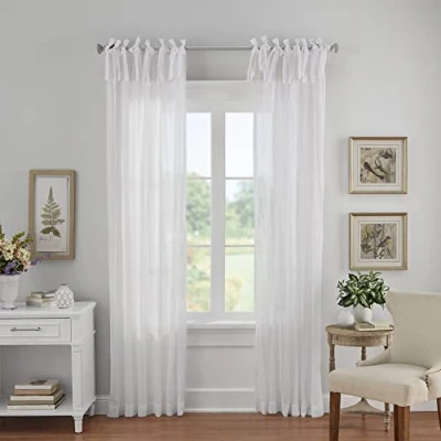 Image de Elrene Home Fashions Rideau de fenêtre à Panneau Simple, Polyester, Blanc, 132,1 x 241,3 cm