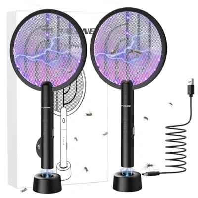 Image de PALONE 2 PCS Raquette Anti Moustiques 4000V Rechargeable UV Exterminator USB, Utilisée pour Tuer Atres Insectes Volants, Postuler à Intérieur et Extérieur Noir